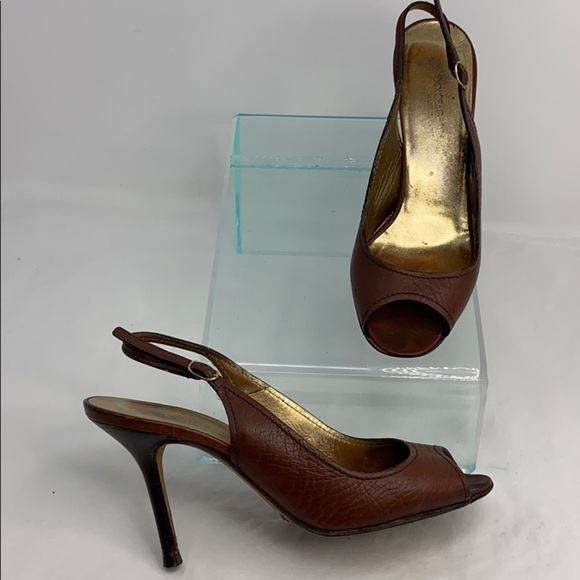 Dolce & Gabbana Sz 36 Brown Leather Peep Toe Heels - Picture 1 of 14